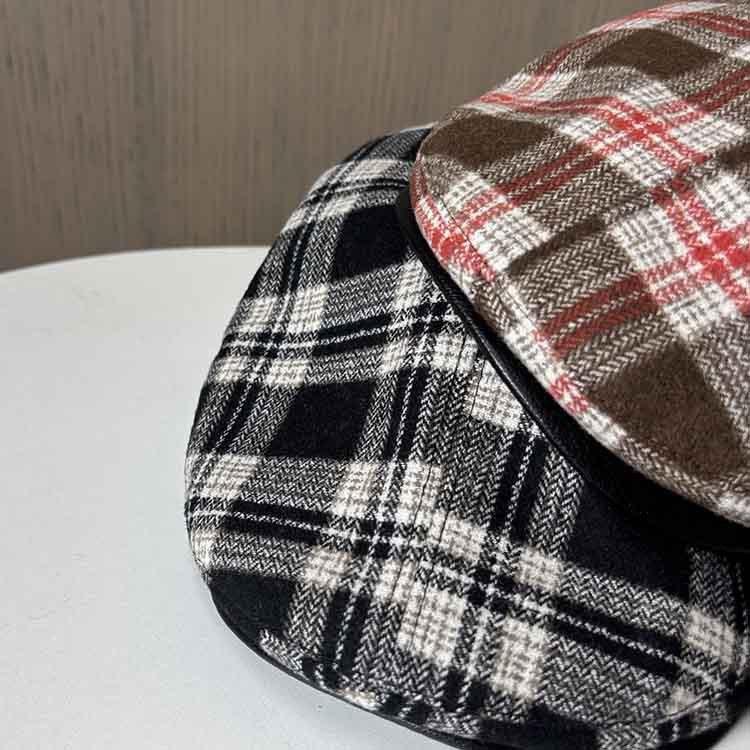 Plaid reverse forward hat women's spring and autumn casual versatile painter hat British retro men's newsboy hat