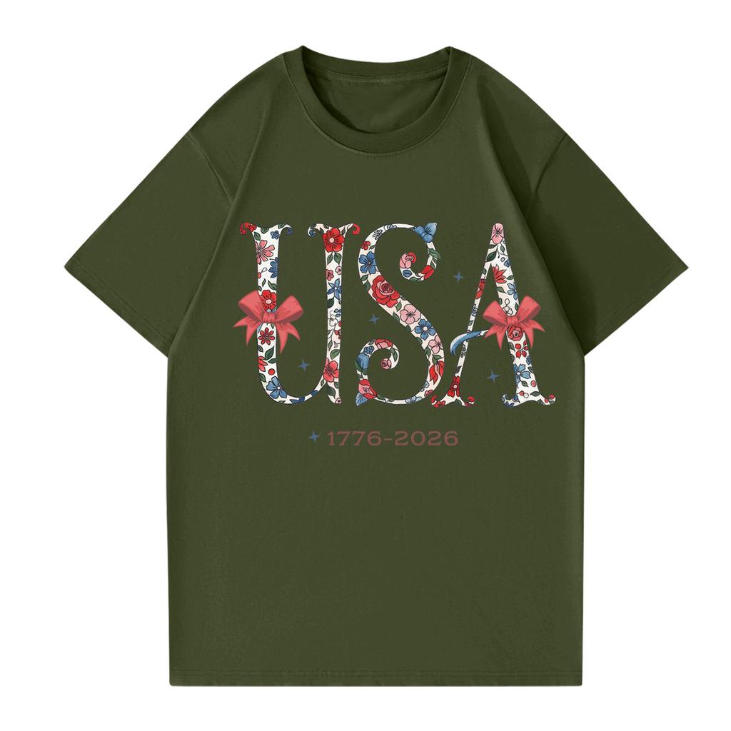 Women's Round Neck Printed Short-sleeved T-shirt Top