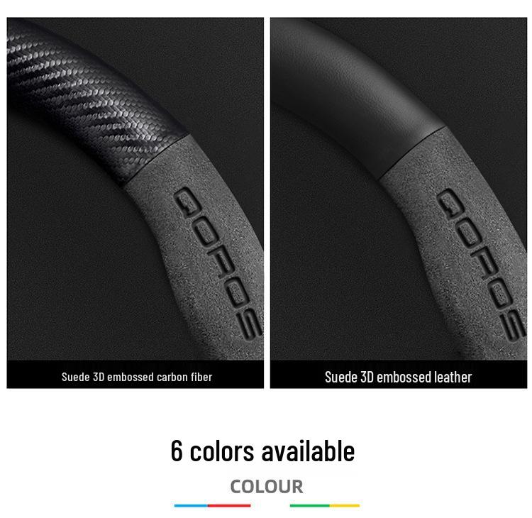 Non-Slip Genuine Leather Steering Wheel Cover, Ultra-Thin, Carbon Fiber D-Type, Universal for All Seasons