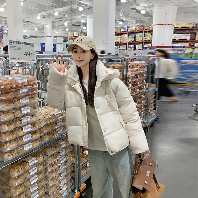 Splicing plaid hooded jacket women's new winter casual loose warm bread clothes thickened cotton clothes