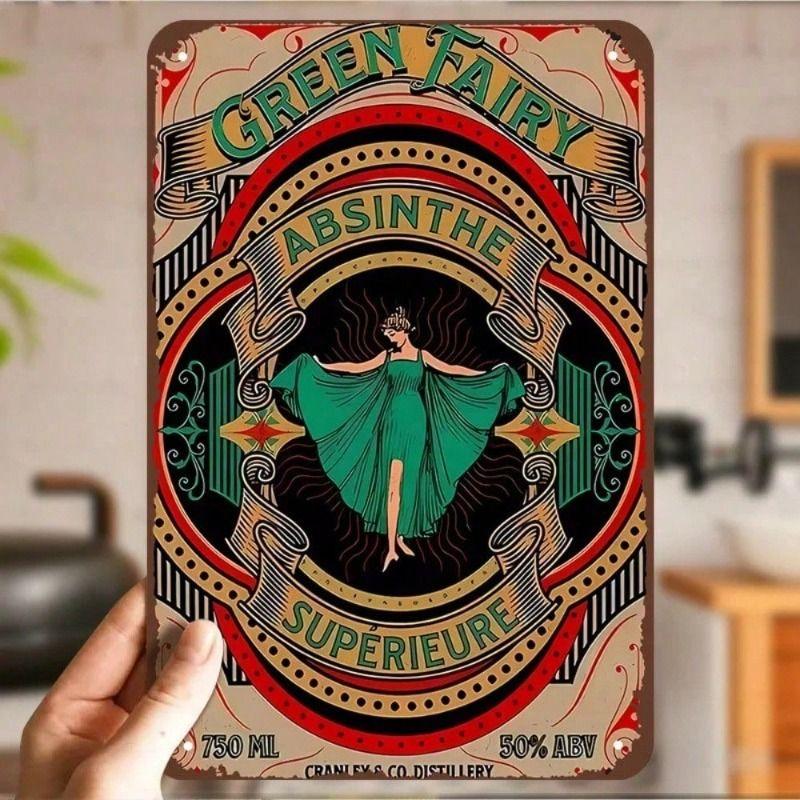 

Metal Wall Poster Absinthe Green Fairy Modern Style Home Bar Decor