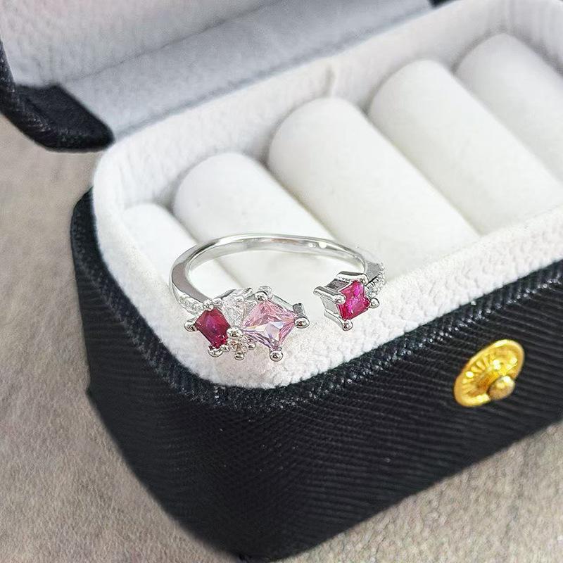 Dream Treasure Super Immortal White Zircon Row Diamond Opening Ring Women S Light Luxury Niche High-End French Stacked Ring Adjustable opening