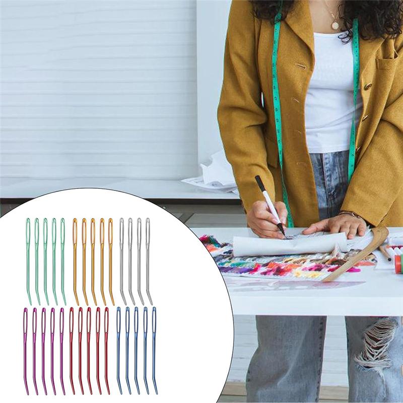 

A23I-58Pcs Large Eye Curved Tapestry Needle With Tube For Weaving Craft Large Eye Bent Tip Needle Aluminum Knitting Needle різнокольоровий