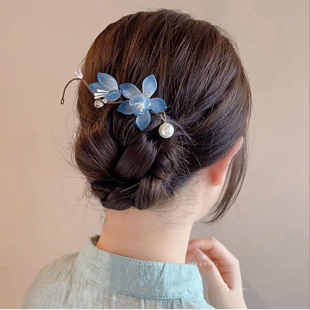 Flower Hanfu Hairpin U Shape Chinese Style Hair Stick Retro   Hanfu Accessories
