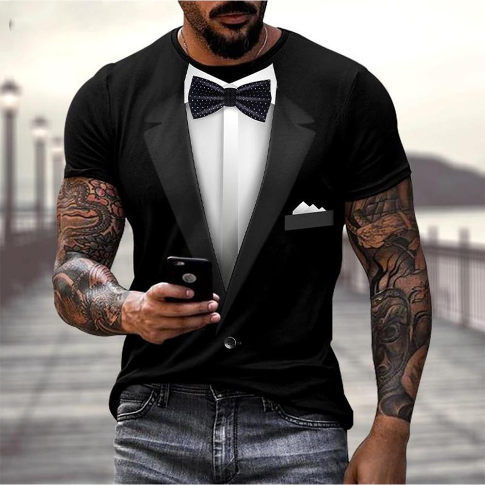 

Літня мода веселий фальшивий костюм 3D фрак бант смішна весела особистість повсякденна футболка M