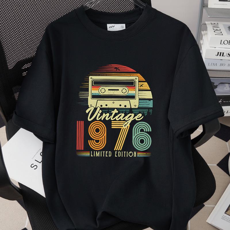 50th Birthday 1976 Theme Loose T-shirt - High Quality 260g Pure Cotton, Short Sleeve, European & American Style