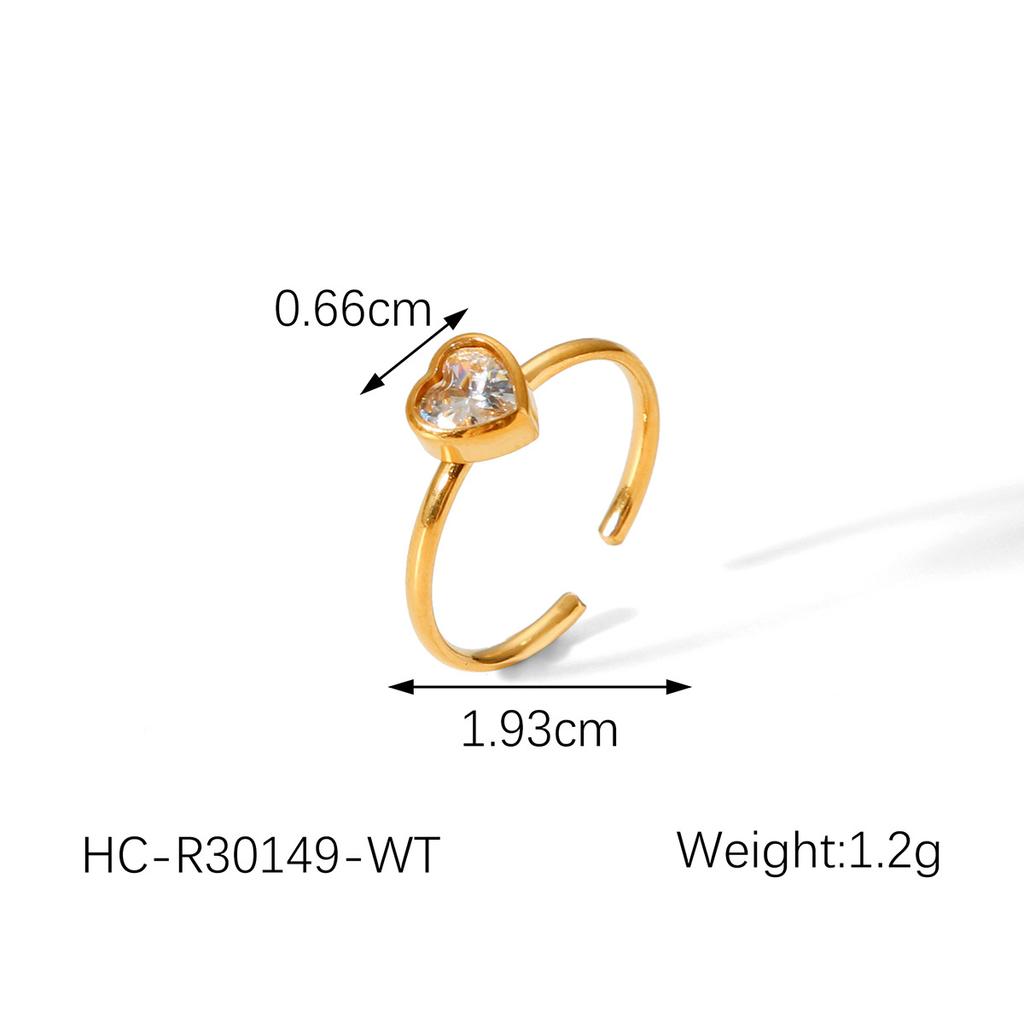 French Style Heart-shaped Diamond-studded Stainless Steel Ring for Women, Open Band Hand Jewelry