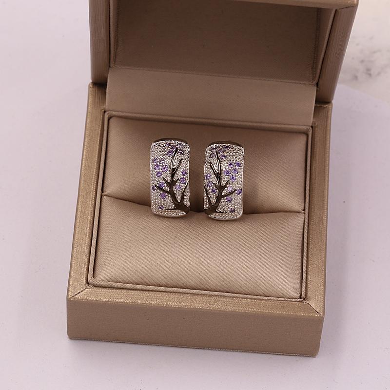 Creative Plum Branch Crystal Earrings for Women Pink Green Korean Fashion Geometric Stud Earrings Flower Accessories Jewelry