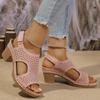 Fashion Hollow Out Women's High Heels Sandals Summer Hook Loop Thick Heeled Platform Sandles Casual Anti-Slip Beach Sandals Plus Size