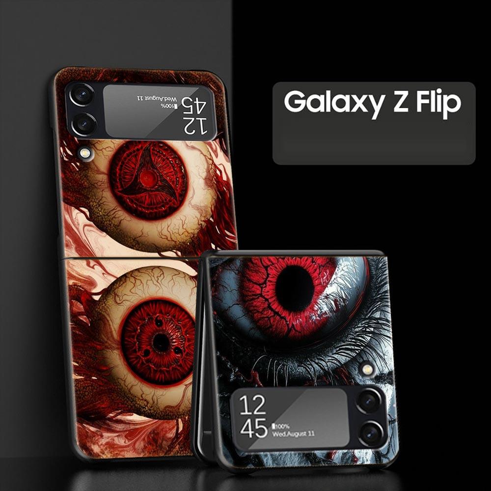 Spooky Scary Red Eye Hard PC Phone Case For Samsung Galaxy Z Flip 7 6 5 4 Black Cover For Galaxy Z Flip 3 Foldable Shell Fundas