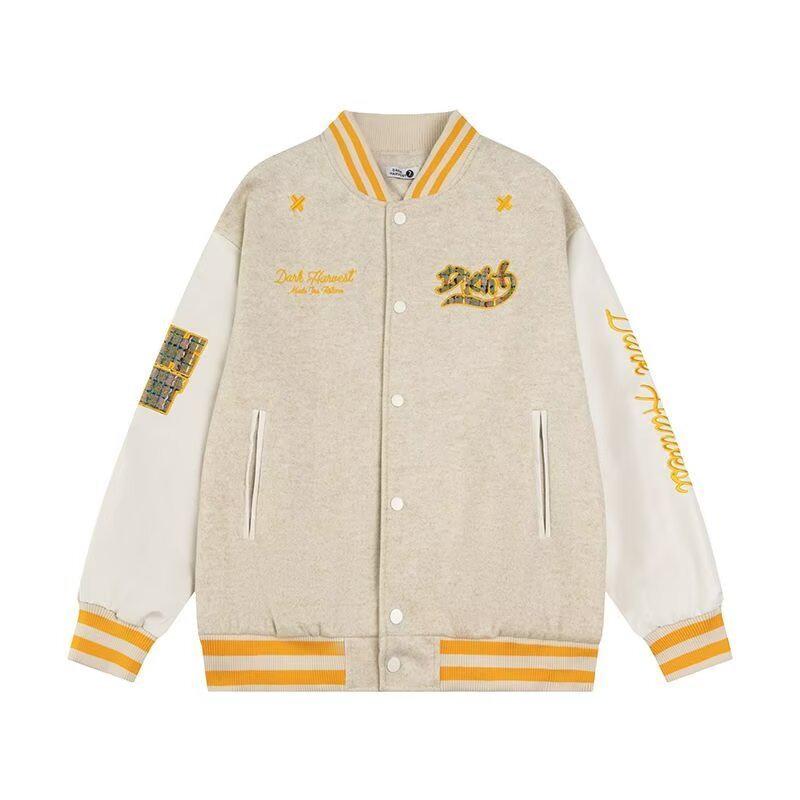 

Женская бейсбольная куртка в стиле ретро с цветными блоками и вышивкой - Свободная, оверсайз весенняя верхняя одежда XL абрикосовый