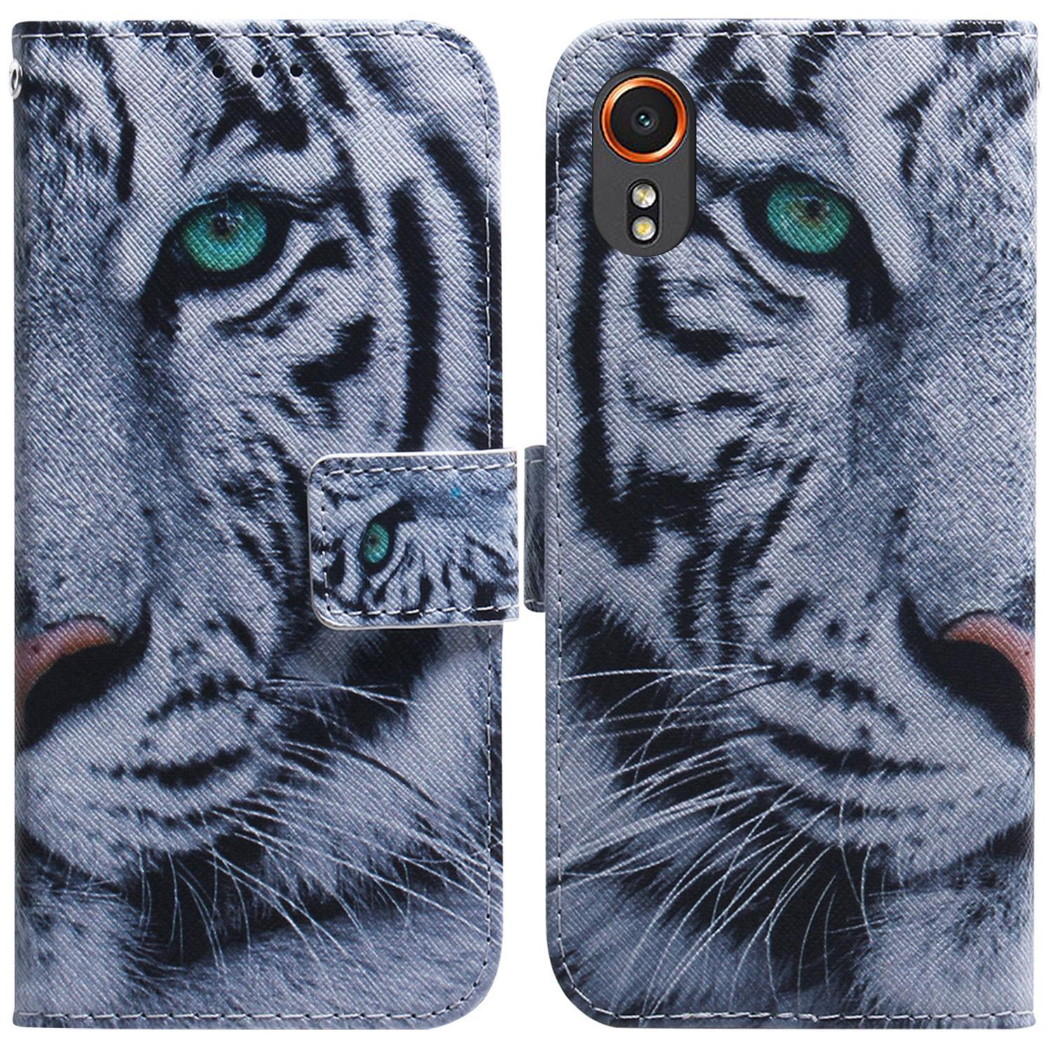 

For Samsung Galaxy Xcover7 Case PU Leather Pattern Magnetic Clasp Stand Function Phone Cover Tiger