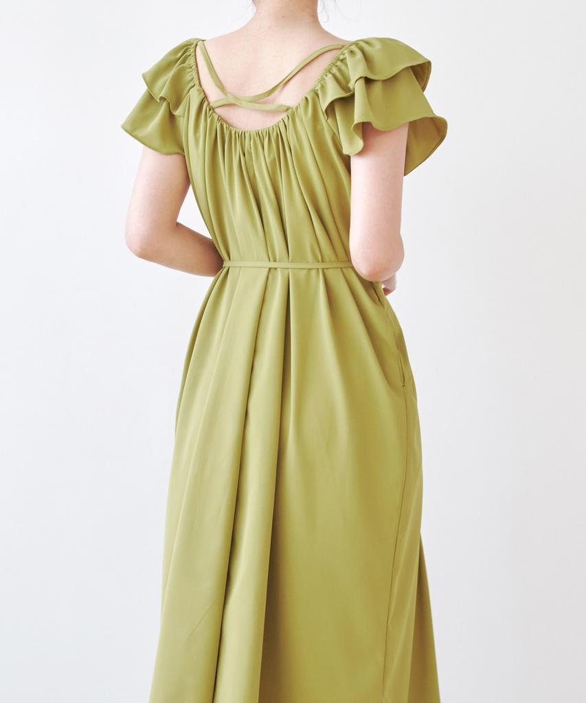 Helingbon Women'S Off-Shoulder Frill Shirred Short Sleeve Long Dress Hg137