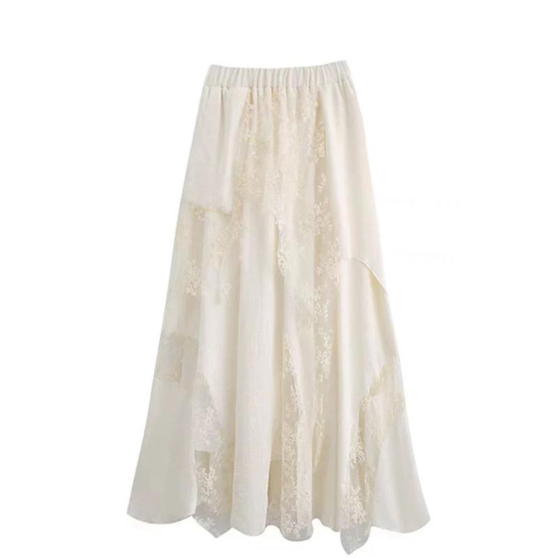 Korean heavy industry lace mesh skirt spring and summer new big pendulum a word skirt design sense niche long skirt tide