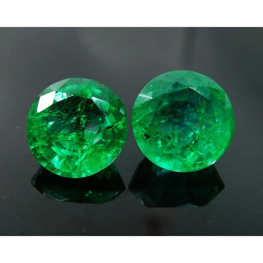 Emerald Loose Gemstone Round Cut Pair 15.23 Ct Natural CERTIFIED Green Colombian