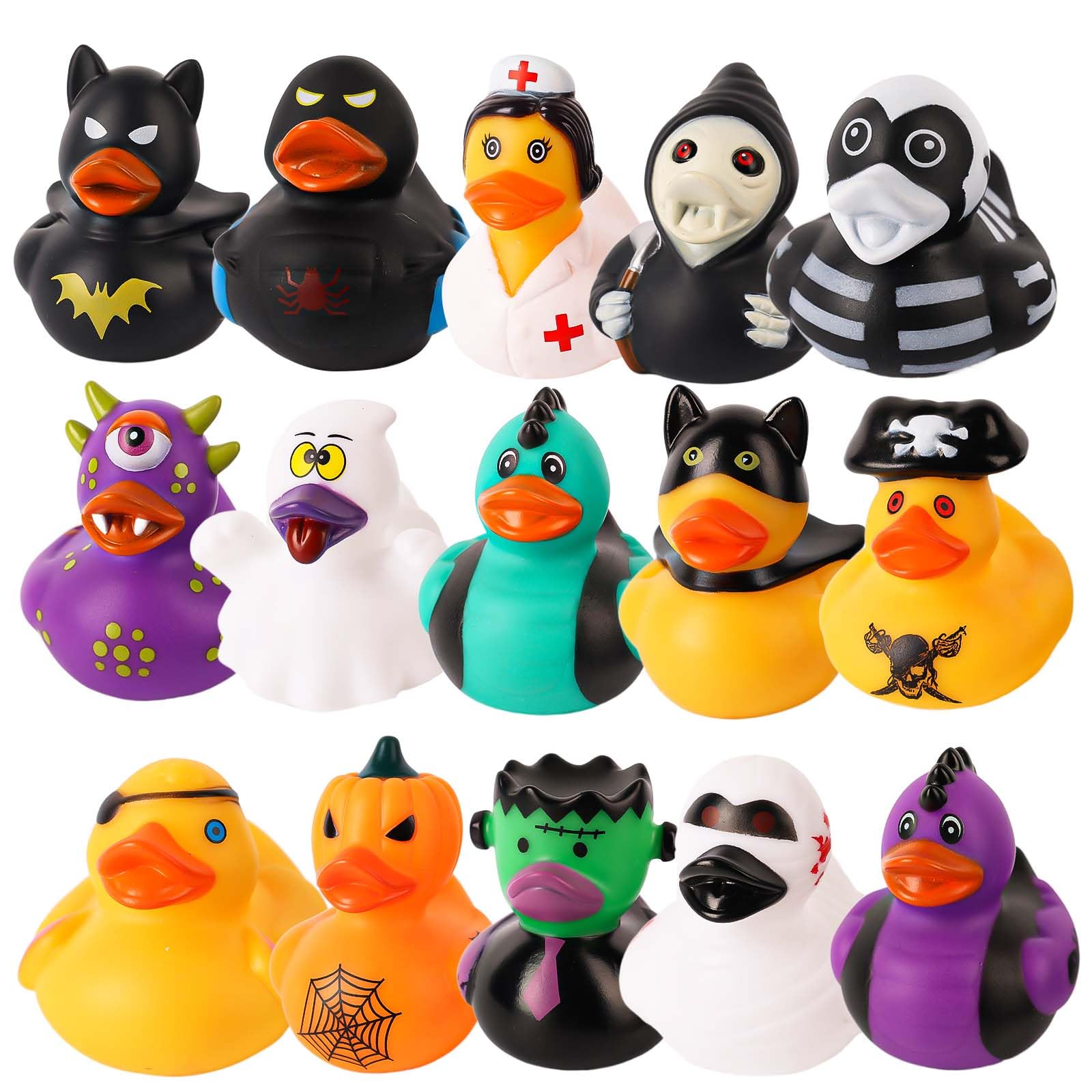 

12/24/36Pc Halloween Rubber Ducks, 2.5 Inch Halloween Ducks For Jeeps With Various Halloween Characters Novelty Rubber Duck Toys (As shown-31520)-