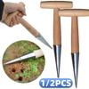 1/2Pcs T-Wood Handle Hand Sow Dibbler Sowing Seeds Bulbs Digging Garden Dibber Planter Tool Transplanting Seed Dispenser Garden