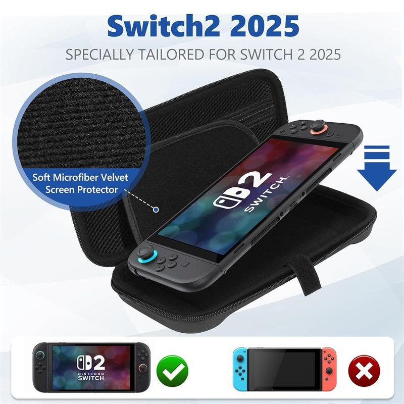 Bæreveske for Switch 2 (2025), Beskyttende hardt skall bæreveske, oppbevaringslommer kompatible med konsoll og tilbehør spill