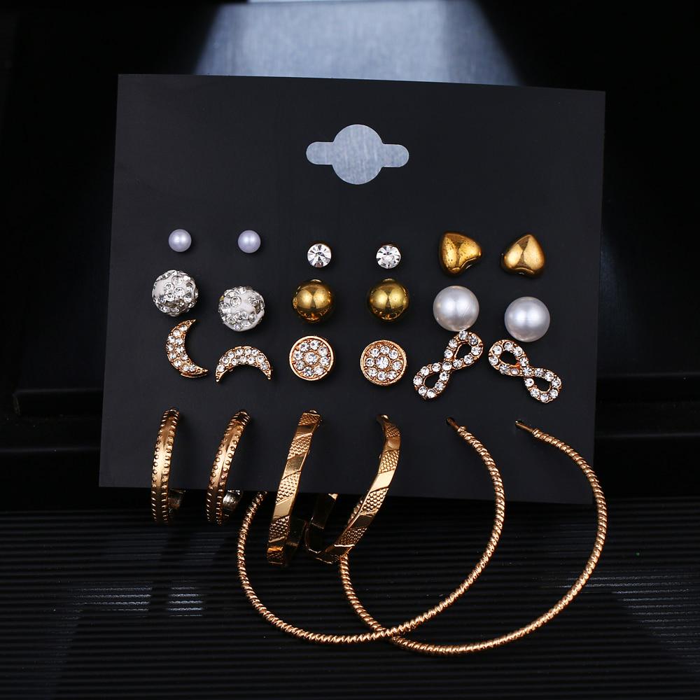 12 Pairs / Set of Bohemian Alloy Heart Moon Earrings Set Women Fashion Jewelry Party Gifts
