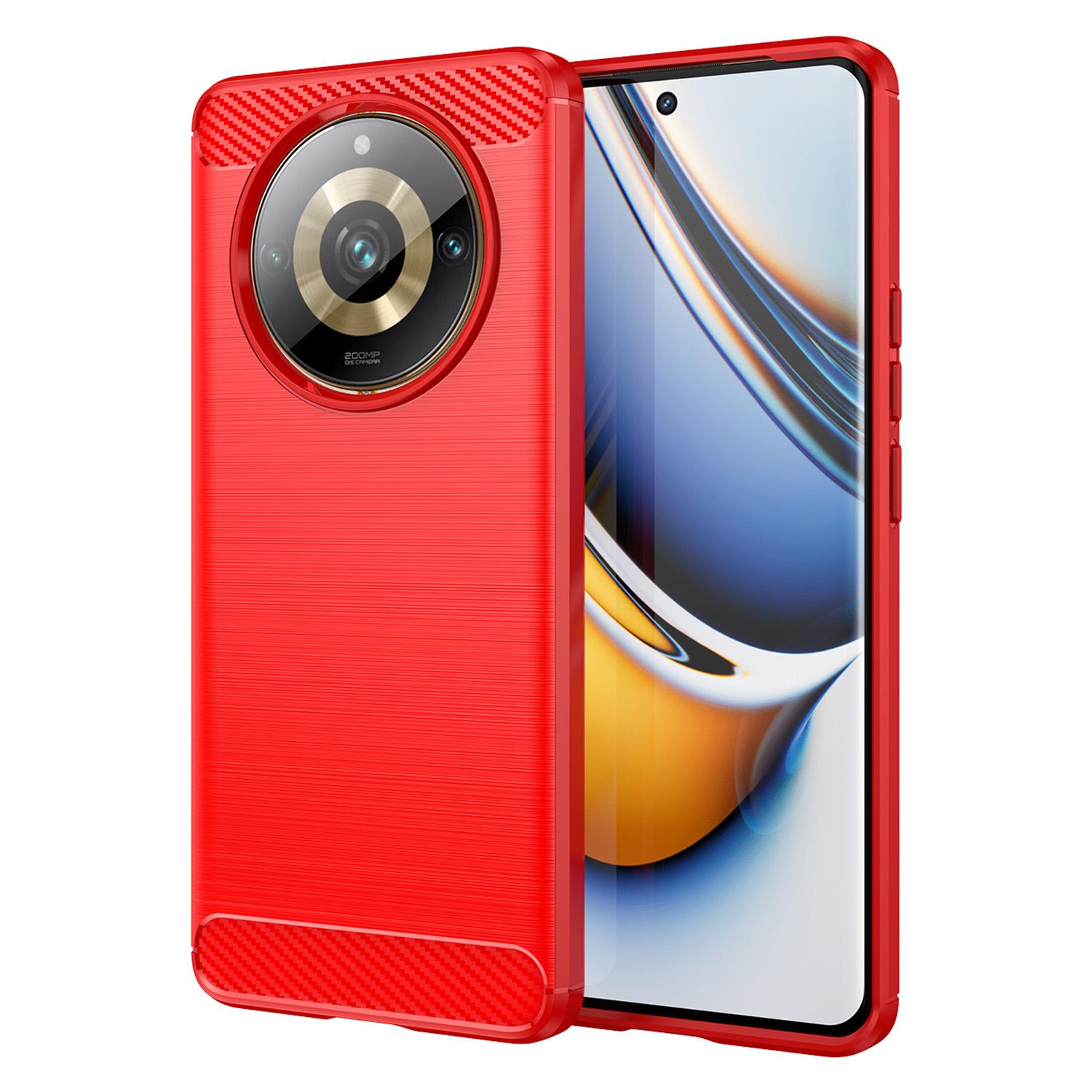 

For Realme 11 Pro+ 5G/11 Pro 5G Brushed Soft TPU Phone Case Carbon Fiber Texture Back Cover Red