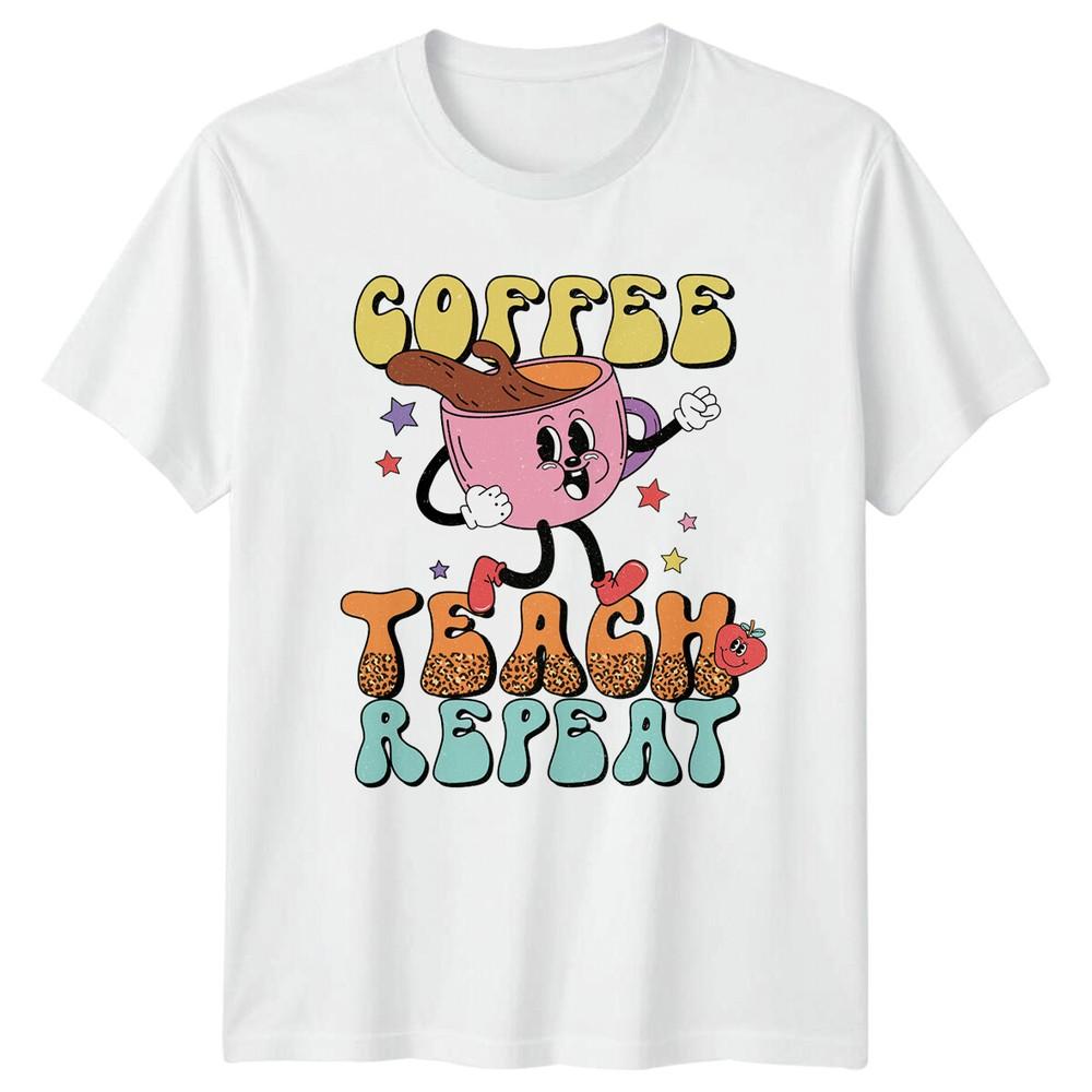 Coffee Teach Repeat Retro Teacher TShirt Funny Back To School TShirt S