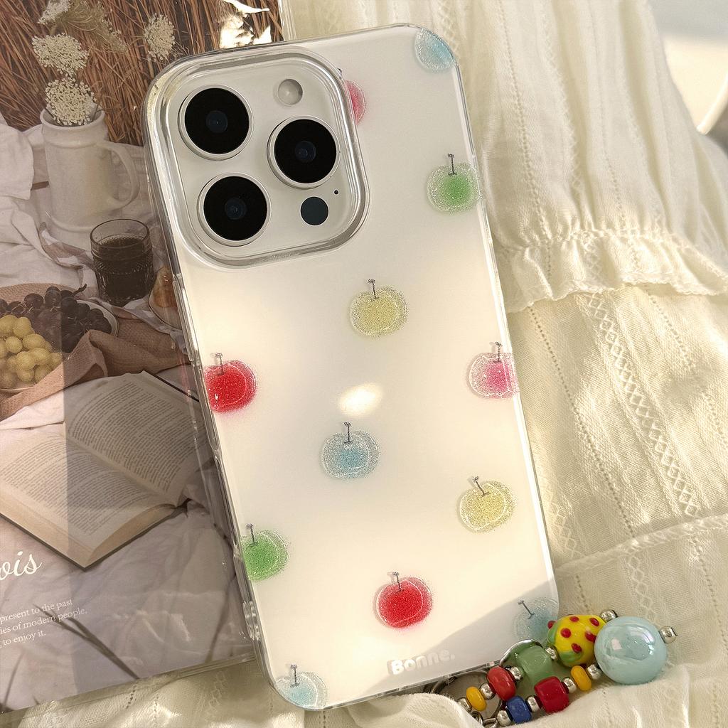 Glazed Sand Color Small Apple 17promax Mobile Phone Case Iphone16 Hard 12 Pendant 14 Small Fresh Glitter Powder Hard