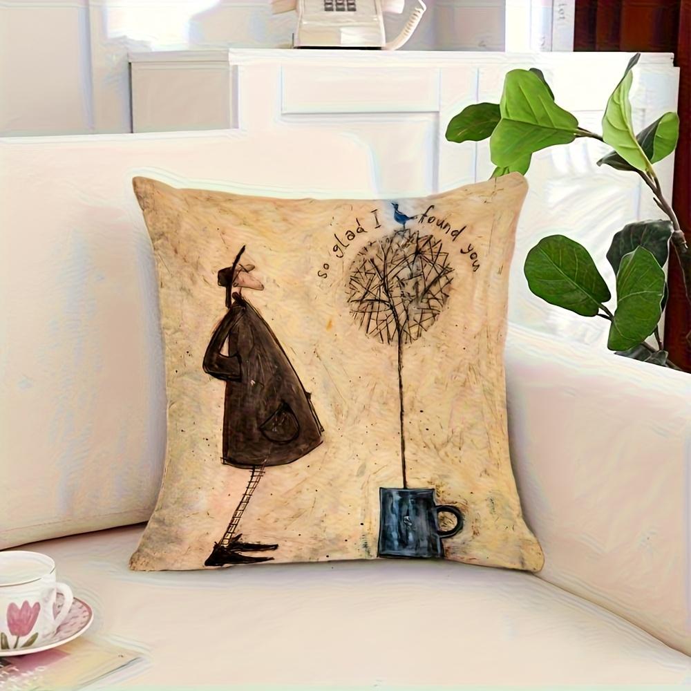 Whimsical Art Figure Pillow Cover Vintage Sketch Print Romantic Cushion Case For Sofa Bed Couch Cozy Minimalist Home Decor Gifts