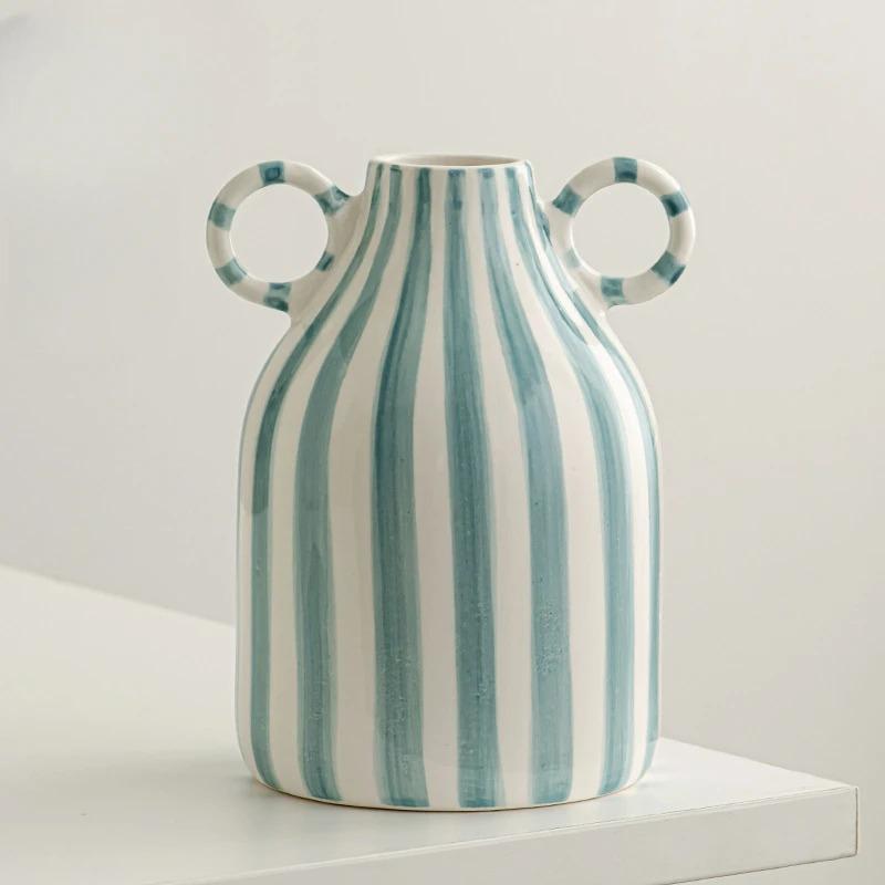 Colorful Hand‑Painted Ceramic Vase – Artistic Multicolor Striped Pottery for Home Décor & Boutique Display