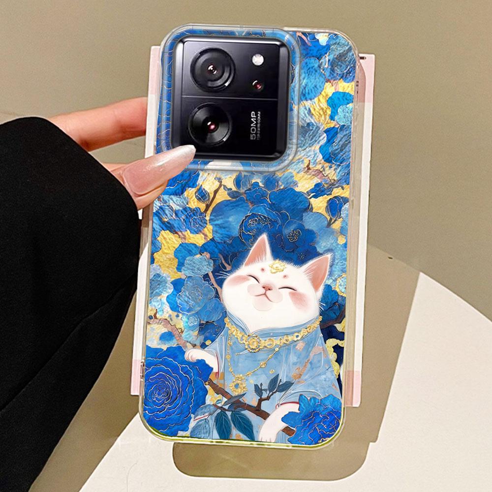 

Korean White Cat Vortex Pattern Phone Case for Xiaomi 13T 14T 11 Lite Poco X5 M6 Pro X6 X7 X3 Pro NFC C75 C71 C65 C61 M5S Cover Redmi A3 or A3X білий