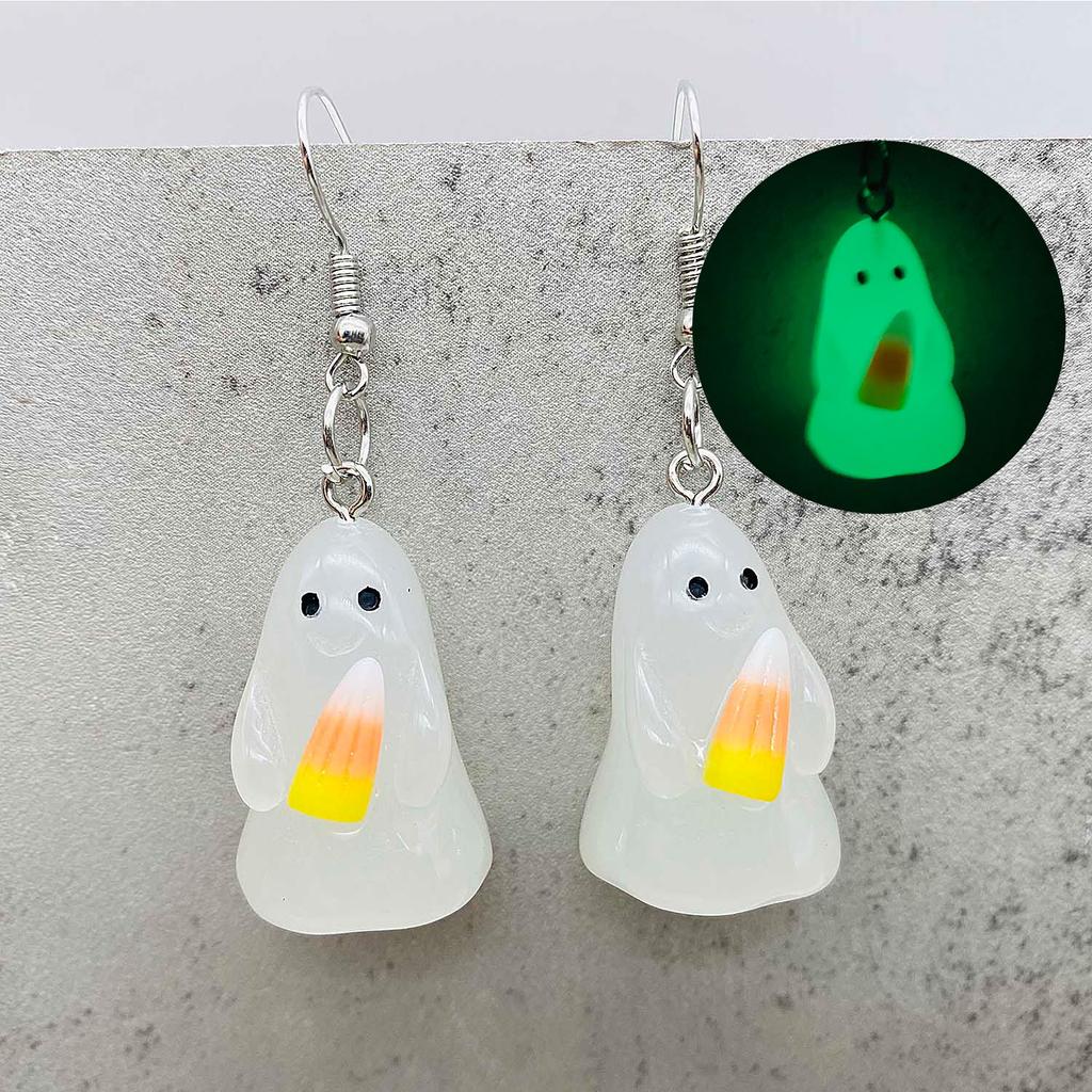 Nattlys Ghost Akryl Halloween Halskjede Halloween Tiny Glow-In-The-Mørke skumle sjarmøredobber Festsmykker Gaver til kvinner