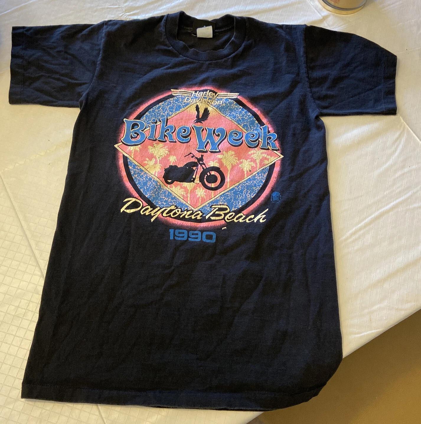 Vintage Harley Davidson T-Shirt Size M Black Daytona Beach Bike Week 1990 S