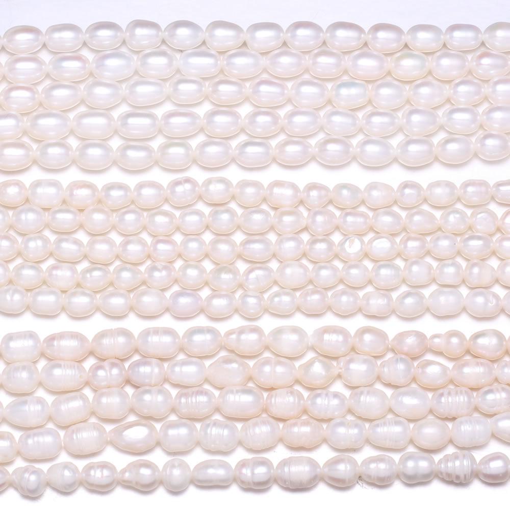 1 Strang, Weiße Natürliche Süßwasserperlen, 6-7mm, Handgefertigte Reiskornperlen zur Schmuckherstellung DIY, Günstigste Artikel Verfügbar 36cm