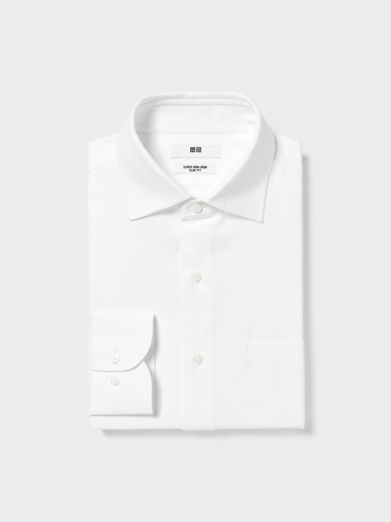 Uniqlo Япония Супер Негладящаяся Рубашка Узкого Кроя Полуширокий Воротник Длинный Рукав 00 WHITE/XS