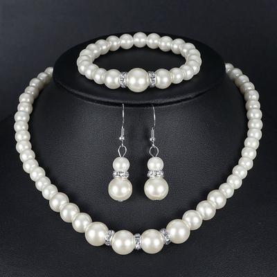 1 Set Faux Pearl Jewelry Women Necklace Bracelet And Drop Earrings Set Elegant White Faux Pearl Jewelry Set for Party Wedding Engagement