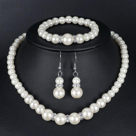 1 Set Faux Pearl Jewelry Women Necklace Bracelet And Drop Earrings Set Elegant White Faux Pearl Jewelry Set for Party Wedding Engagement