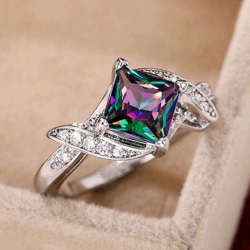 Huitan Special-interested Multicolored Cubic Zirconia Rings for Women Fashion Design Luxury Female Finger-rings Party Jewelry