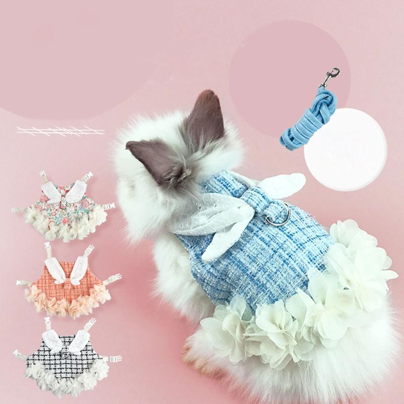 Pet Rabbit Dress Breathable Small Animal Harness Vest and Leash Set Escape Proof Cute Costume for Small Hedgehog Hamster