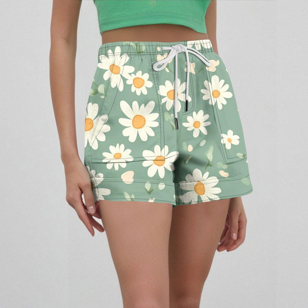 Damen Casual Sommer Elastische Strandshorts Print Casual Shorts
