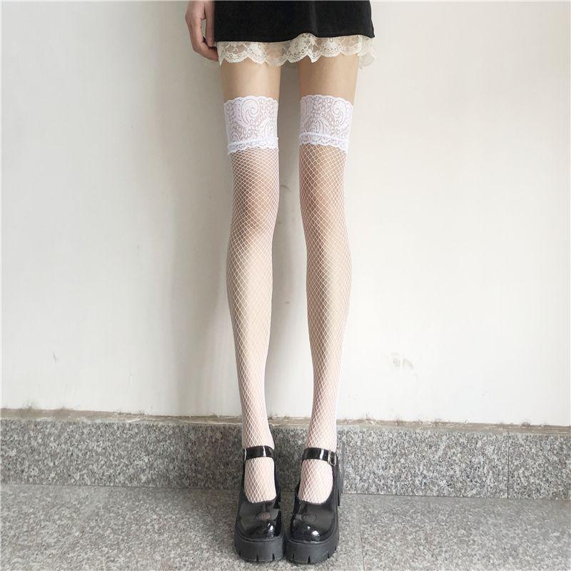 Black Silk Fishnet Over-the-Knee Lace Suspenders with Bow