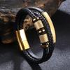 Men's Multi-layer Woven Leather Punk Bracelet with Stainless Steel Hip Hop Accents