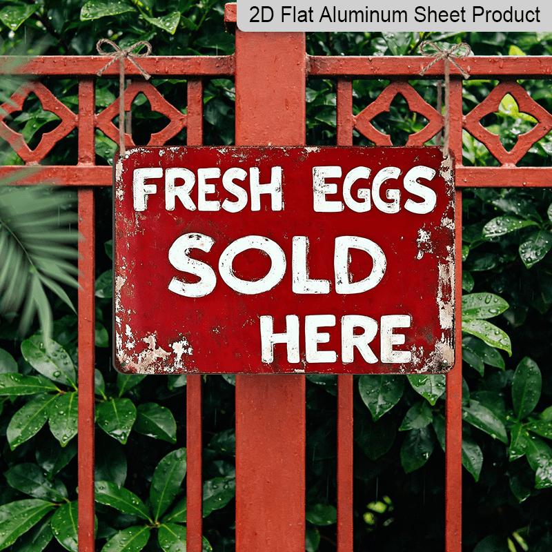 2D Flat, 1pc Vintage Farm Aluminium Sign 8x12 Inch - "FRESH EGGS SOLD HERE" Quote, Red Distressed Finish, Indoor/Outdoor Decor for Chicken Coop, Farm