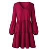 Fashion Women Long Sleeve V-Neck Draped Flowy Swing Dress
