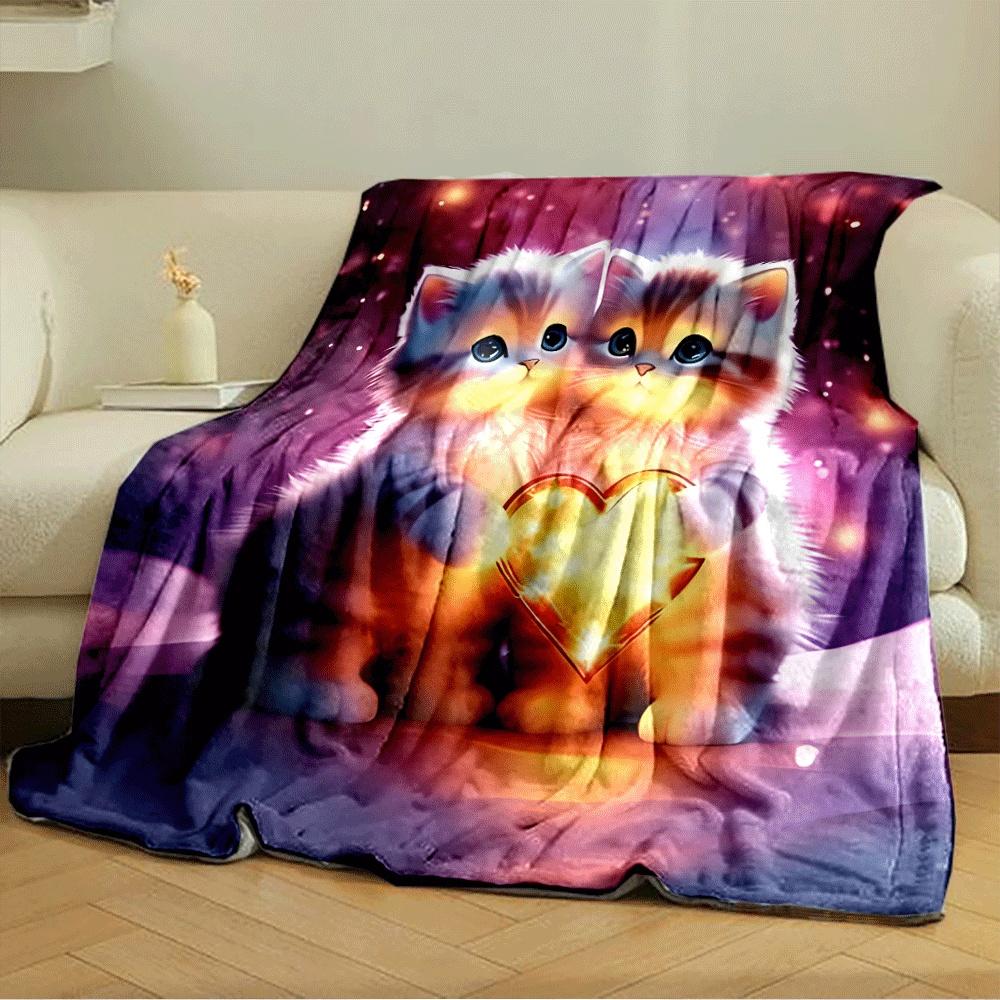 Two Glowing Kittens Holding a Sparkling Heart, Set In a Dreamy Ambiance. for All Seasons Blanket Lunch Break Throw Gift