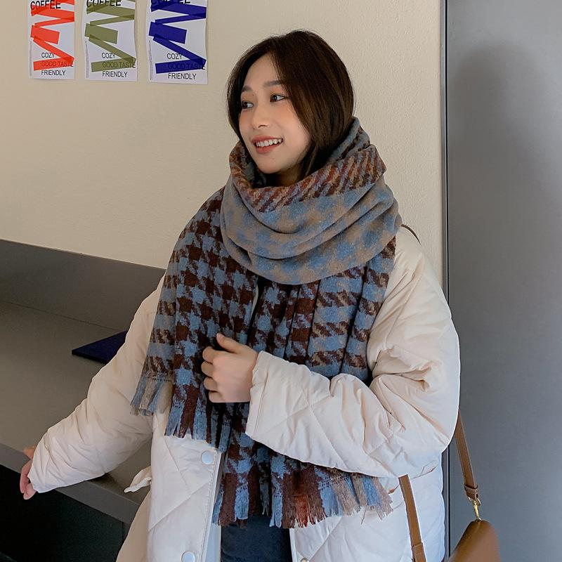 Houndstooth Plaid Ins Scarf Women's Autumn and Winter New Korean Version Versatile Student Shawl Warm Scarf Men's Trend