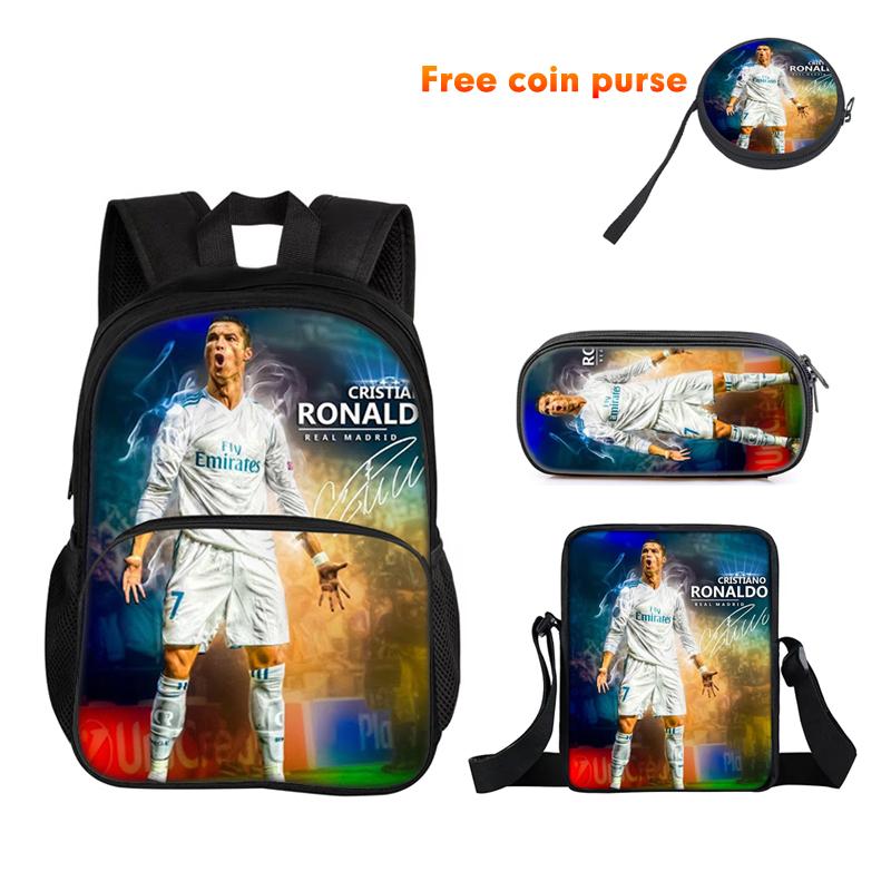 Ronaldo 3Pcs Set Backpack Sport Shoulder Bag Pencil Case CR Backpack Football Star Book Bags for Boys Girls Best Gift