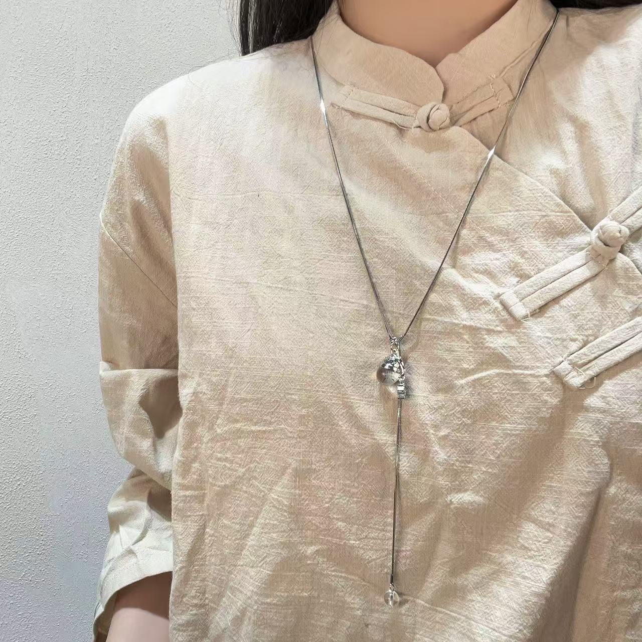 

New pearl pull adjustable long snake bone light luxury sweater chain simple autumn and winter niche necklace with jewelry срібний