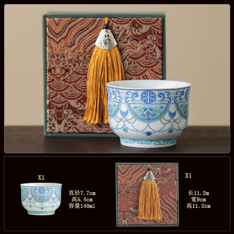 Blue and white bucket color tea cup New Chinese ceramic personal master cup Home office hospitality tea set Press hand small teacup