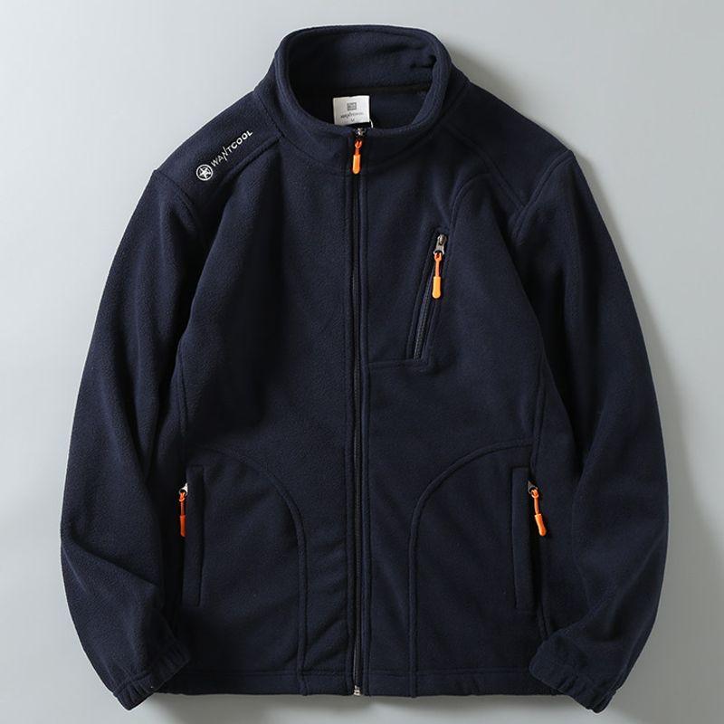 Spring Autumn Winter Warm Stand Collar Zipper Fleece Sweater Outdoor Navy blue M