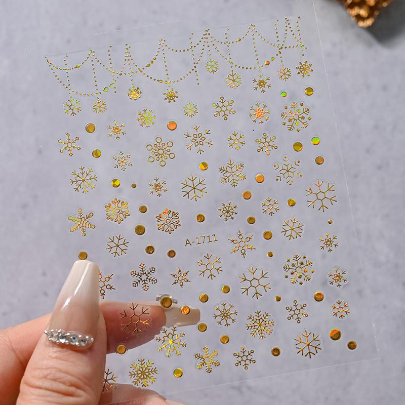 1Sheet Christmas Decorations 2026 New Year Nail Stickers Press On Nails Laser Snowflake Snowman Christmas Tree 3D Nail Decal