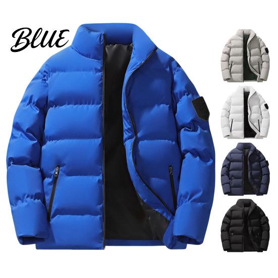 Zipper Closure Cotton Jacket with Long Sleeve Stand Collar Coat Men Zip-up Thickened Side Pockets